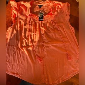 Torrid Embroidered Boho Button-up Blouse in Peach - 1, 1X, 14-16